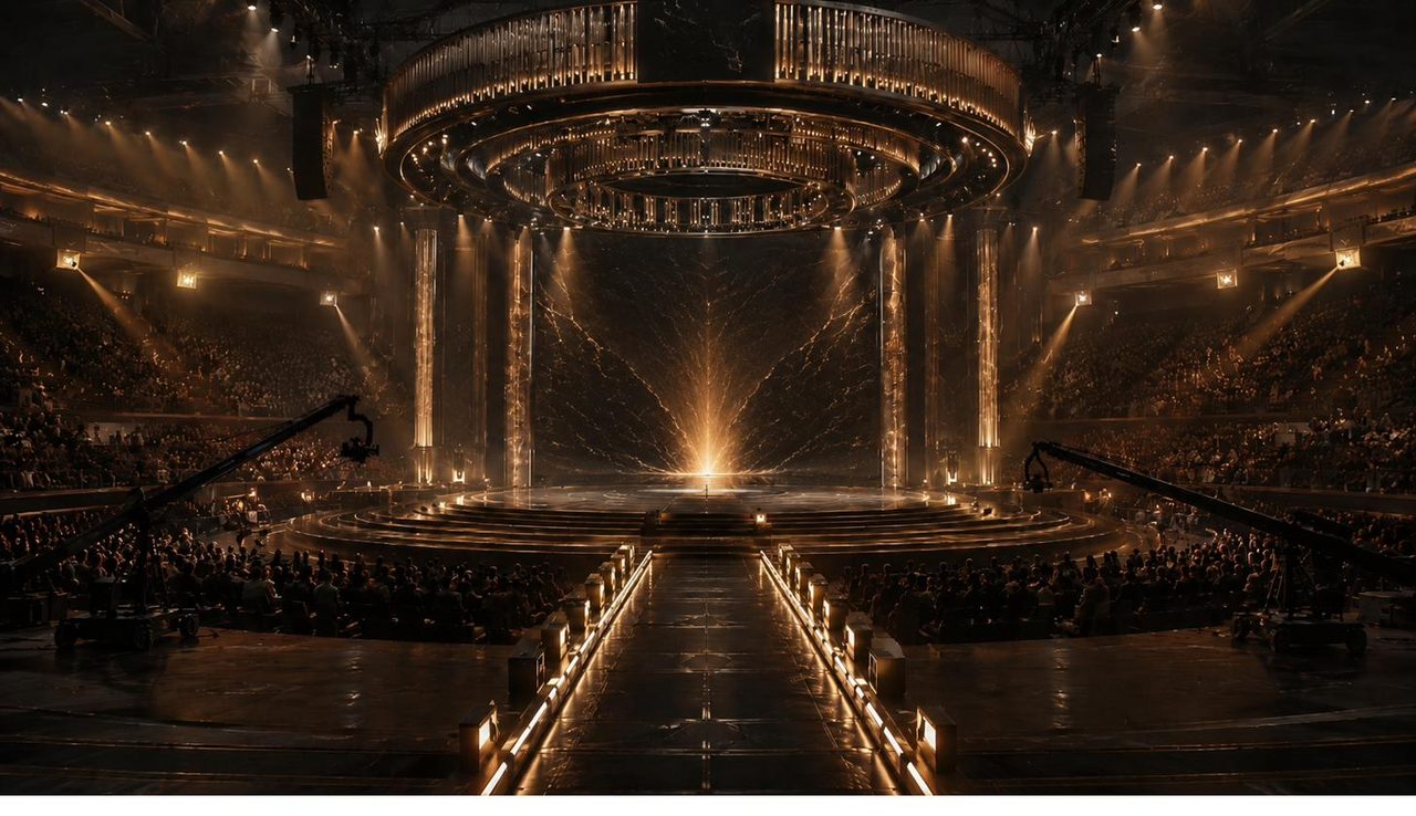 A grand illuminated stage.